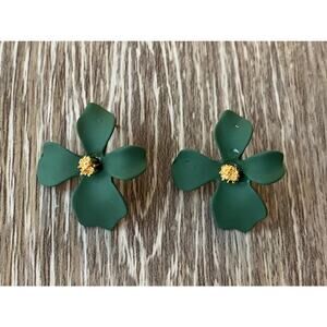 Hand Painted Green Metal Flower Earrings
